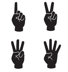 Fototapeta premium Counting hand silhouette icons with raised fingers from one to four
