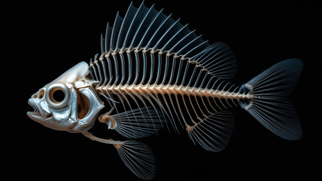 A detailed illustration of an elegant viperfish skeleton on a black background