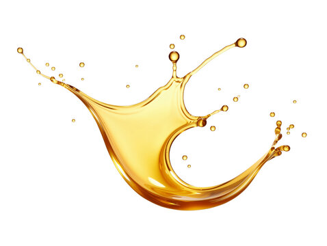 Golden oil splash on a white background close-up. Generative AI