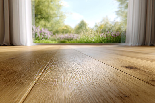 Wooden Floor with Open Door to Garden
