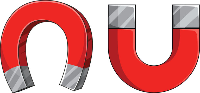 Red horseshoe magnet and u shaped magnet set isolated on white background vector
