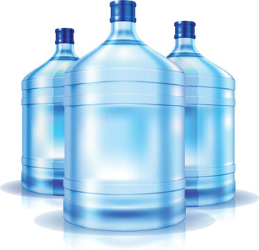Two industrial sized transparent drinking water cooler bottles for commercial supply branding design vector