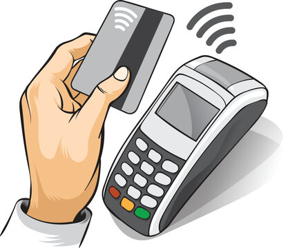 Vector illustration of a contactless credit card reader displaying payment failed error window vector