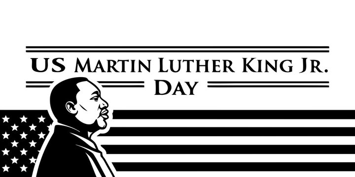 USA, US, U.S - Martin luther king jr day graphic art featuring american flag detail martinlutherkingjr civilrights americanflag equality humanrights illustration blackandwhite monochrome