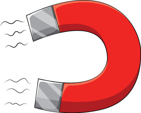 Vector illustration of a powerful metallic horseshoe magnet with silver magnetic poles vector