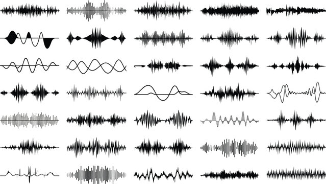 Audio waveform collection with sound signal frequency amplitude music analysis vector design