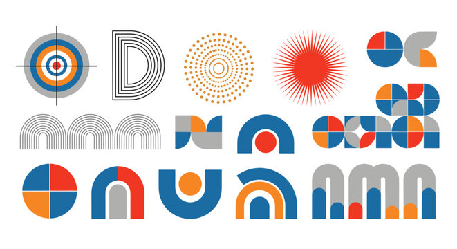 Geometric abstract collection with circle arc semicircle rainbow modular colorful modern vector design