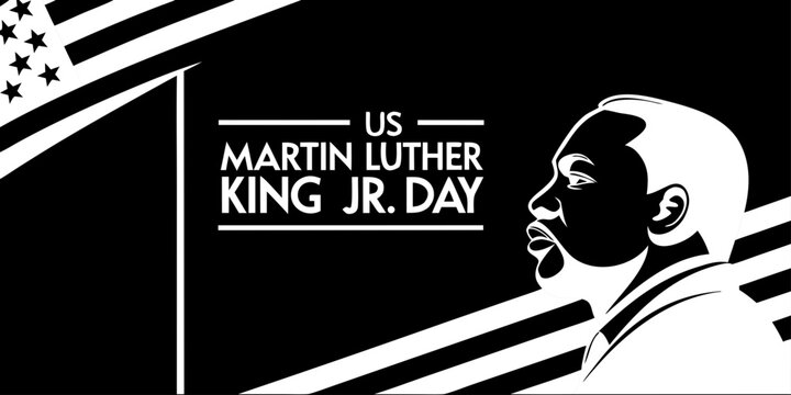 USA, US, U.S - Graphic illustration for us martin luther king jr day with american flag and profile portrait martinlutherkingjrday civilrights americanholiday blackandwhite illustration