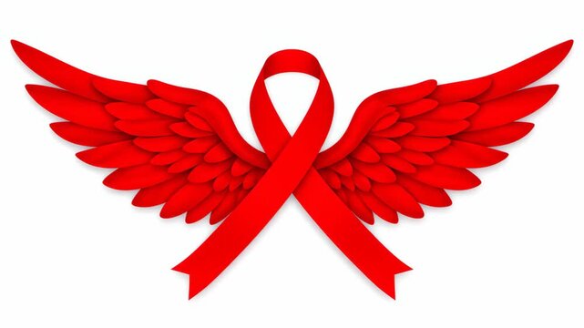 Red ribbon with angel wings symbol.
