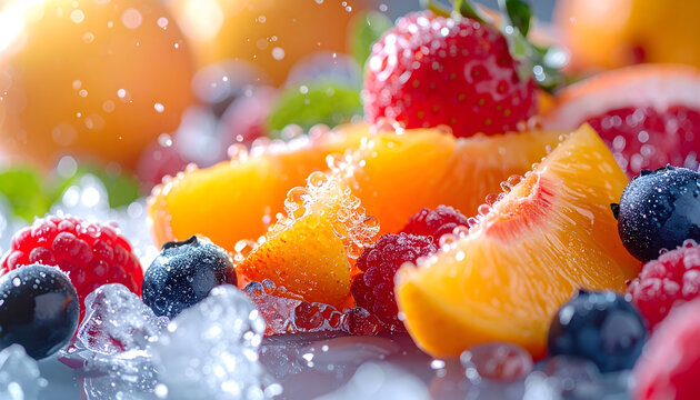 Ice melting on fresh fruit macro photography cool refreshing juicy summer texture close up