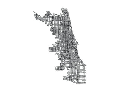 Chicago USA City Map Vector Roads Urban Monochrome Line Art Cartography Minimal Aerial View District Infrastructure Transportation Scheme Streets