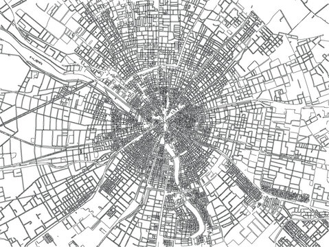 Delhi India City Map Vector Street Map Monochrome Line Art Urban Roads Downtown Cartography Minimal Navigation Infrastructure Travel Layout