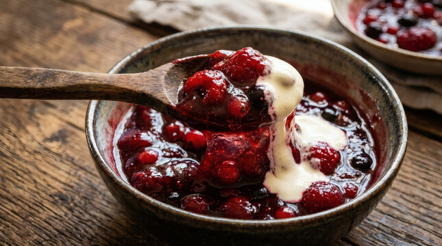 Traditional Danish R&oslash;dgr&oslash;d Med Fl&oslash;de Rustic Artisan Berry Pudding