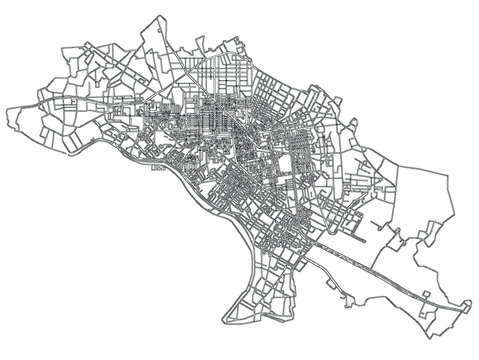 Lima Peru Urban Map Vector Road Network Streets Line Art Monochrome City Plan Navigation Detailed Roads Downtown Cartography Scheme Infrastructure