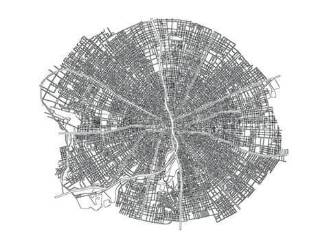 Paris France City Map Urban Vector Streets Line Art Monochrome Cartography Navigation Minimalist Roads Cityscape Infrastructure Travel Detailed