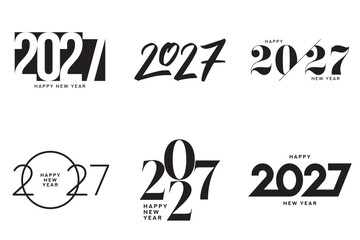 Obraz premium Creative 2027 Happy New Year logo set. 2027 Happy New Year symbol collection. Vector minimalist black 2027 New Year labels. Holiday symbols for greeting card, brochure, poster, branding and printing.