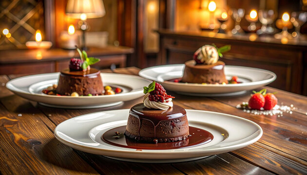Gourmet chocolate lava cake dessert