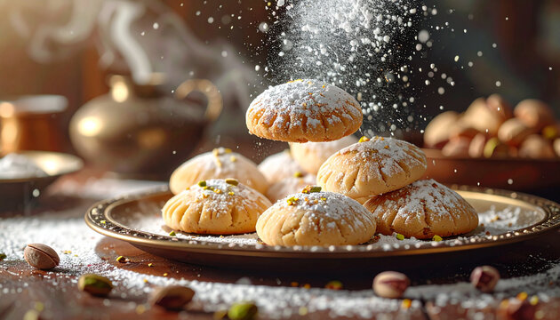 Maamoul cookies with powdered sugar