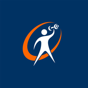 Human lifting small dumbell logo with orange swosh