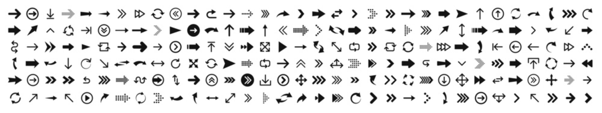 Arrows set of 200 black icons. Arrow icon. Arrow vector collection. Arrow. Cursor. Modern simple arrows. Vector illustration.