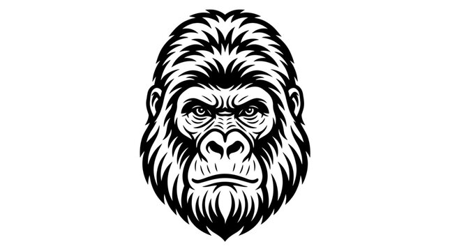 Black and white illustration of a gorilla head mascot.