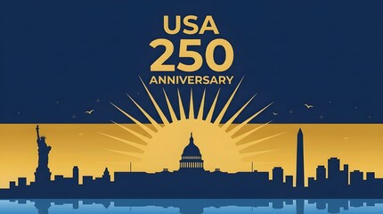 Naklejka premium Usa 250 anniversary celebration with city skyline