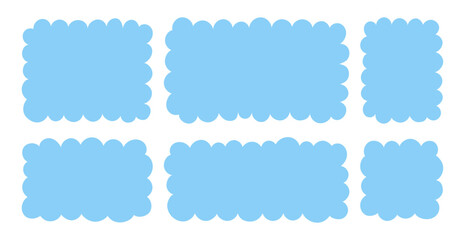 Fototapeta premium Fluffy label set with soft cloudy edges. Blue rectangular and square frames, wavy badge shapes.