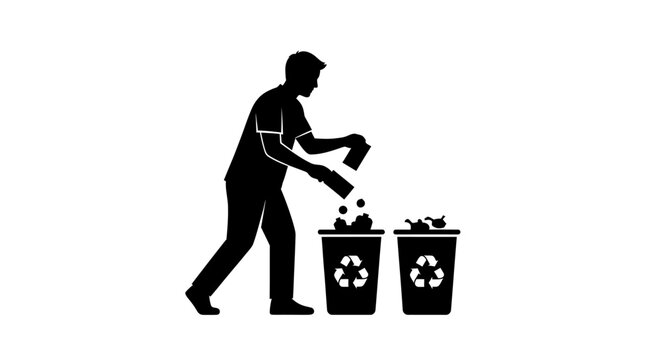 Man throwing trash into recycling bins