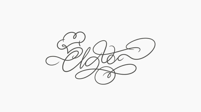 Elegant handwritten calligraphy logo design with a chef hat icon.