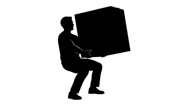 Man lifting heavy box silhouette