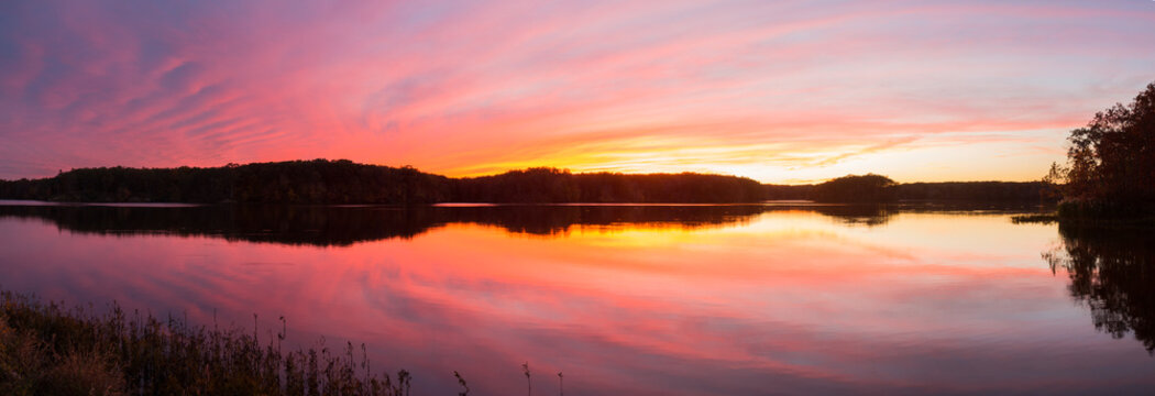 63893-02713 Sunset over lake at Stephen A. Forbes State Park,  Marion County, IL