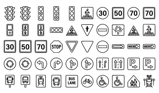Urban traffic signal collection vector pedestrian crossing illustration