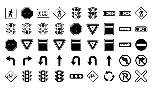 Traffic and pedestrian signal bundle vector urban safety icons