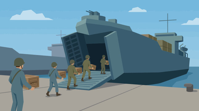 Loading Ammunition Boxes onto Landing Ships