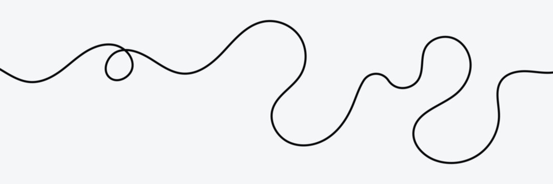 Continuous squiggle cable line creating abstract wavy vector illustration with flowing squiggles. Abstract flowing curves and tangled threads create decorative borders with organic loops . EPS 10 .