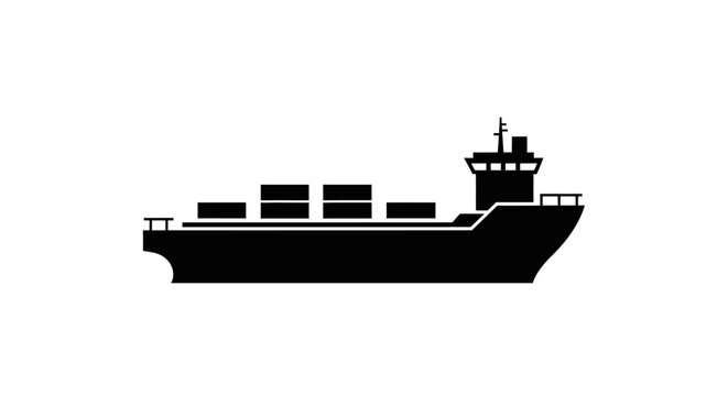 Large cargo ship silhouette at sea.