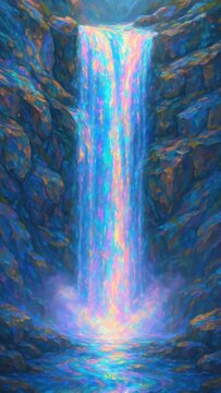Vibrant mystical waterfall art mobile wallpaper