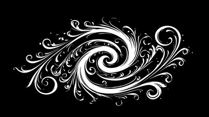 Fototapeta premium White Ornate Swirl Pattern: Abstract Floral Vector Design on Black Background