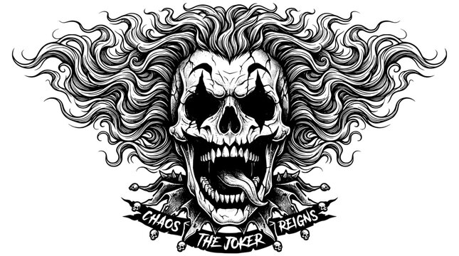 Evil Joker Laughing Skull Vector Illustration
