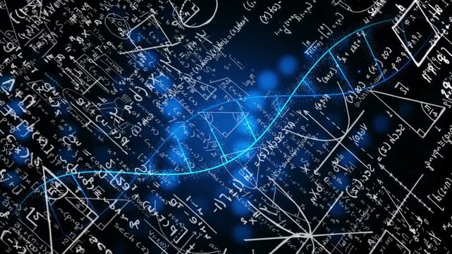 Faint blue line appearing, tracing sine strand across chalkboard, showing math and pulsing nodes