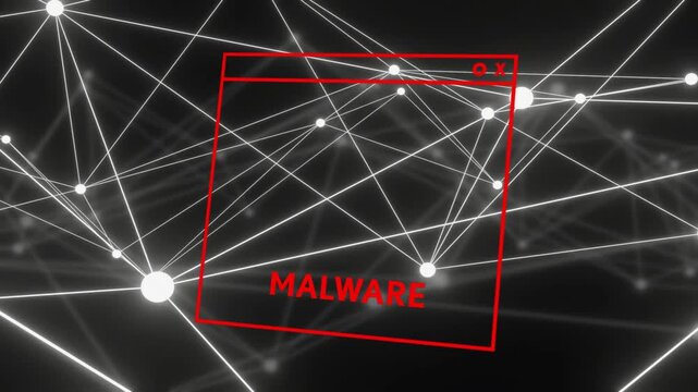 Alert pulse starting, red malware window appearing, glitching, reforming, showing network risk