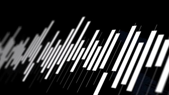 Data pulse driving waveform bars shifting right, resizing heights, showing blue code for display