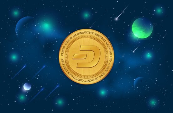 image of dash virtual currency on digital background. 3D drawings.