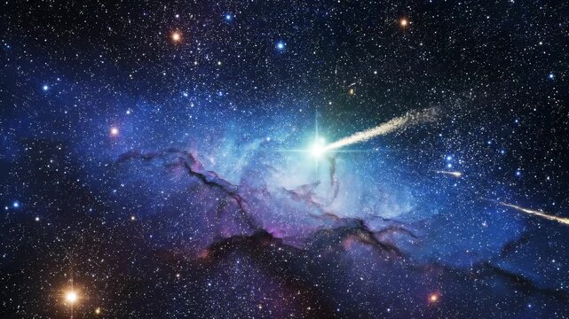深い青に流れ星が輝く幻想的な星空宇宙アニメーション