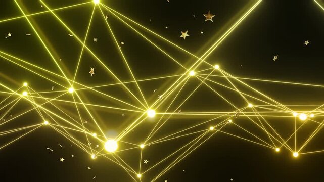 Initial frame starting pulsing and reconfiguring glowing golden network, visualizing connectivity