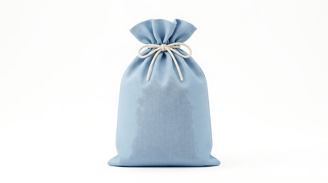 Light Blue Fabric Drawstring Bag Isolated Against White Background transparent background