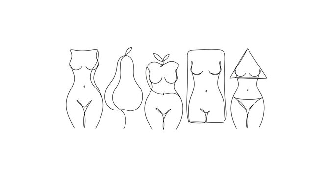 Minimalist Line Art Sketch of Diverse Female Body Shapes and Types.