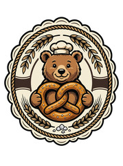 Bear cub holding pretzel emblem © ndomble