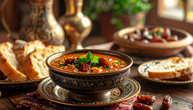 Traditional Harira Soup With Dates