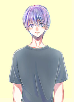 Tシャツの男性　半袖　黒色　笑顔　上半身